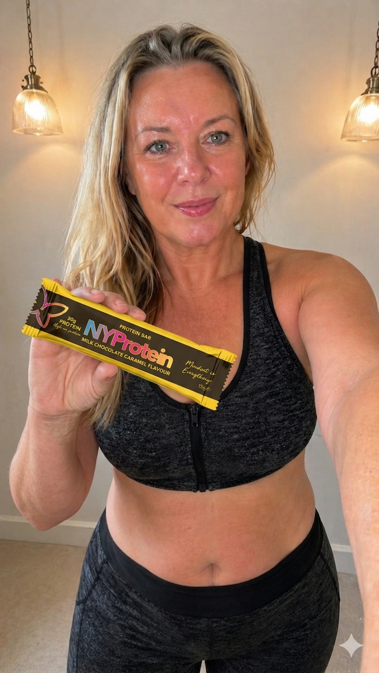Customer holding a NYProtein milk chocolate caramel bar